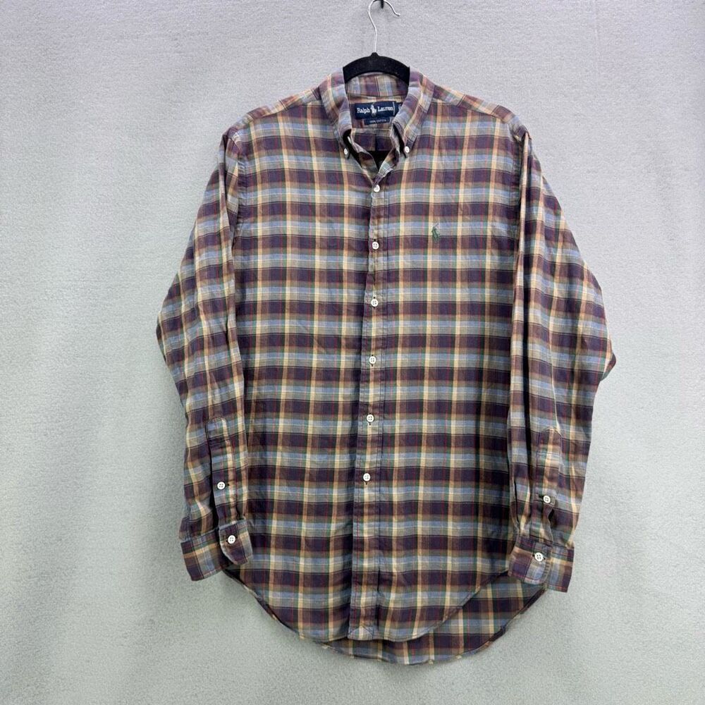 Ralph Lauren Mens Multicolor Long Sleeve Plaid Flannel Button Up Shirt 15 1/5 Si
